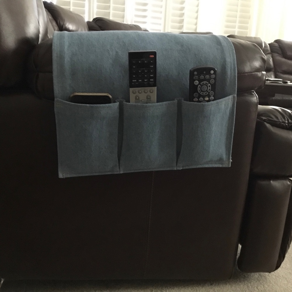 Remote control/phone 3 pockets over the sofa organizer, denim. .Custom made. New